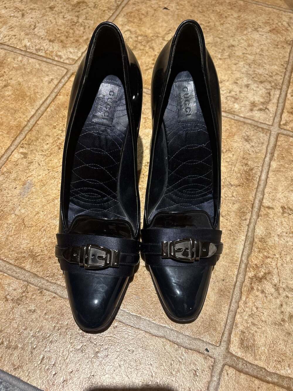 Gucci Black Patent Leather Buckle Detail Heels Size 10B